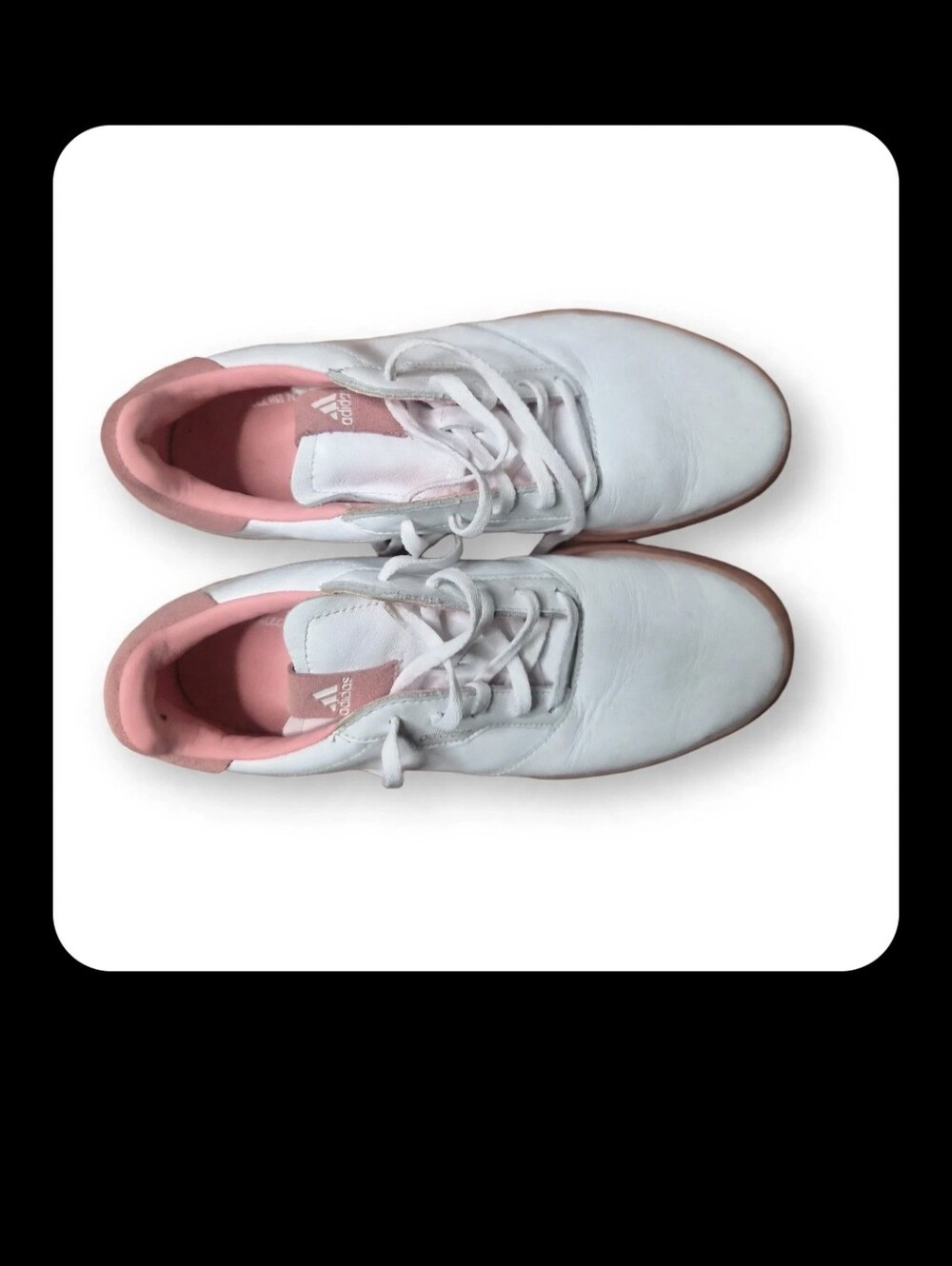 Adidas White Leather Sneakers | Pink Accent | Gum Sole | Size 9.5